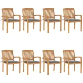 vidaXL Tuinstoelen stapelbaar 8 st met kussens massief teakhout