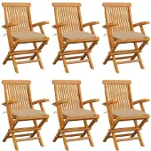 vidaXL Klapstoelen met beige kussens, 6 stuks, massief teakhout