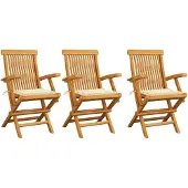 vidaXL Tuinstoelen 3 st met crèmekleurige kussens massief teakhout