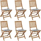 vidaXL Inklapbare stoelen 6 st met kussens massief acaciahout