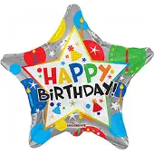 Kaleidoscope Folieballon Ster Happy Birthday 18 Cm Zilver