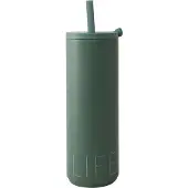 Design Letters Travel Life thermosfles met rietje 50 cl Myrtle green