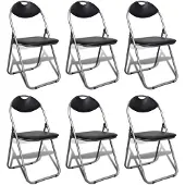 vidaXL Opklapbare stoelen, 6 stuks, zwart kunstleer en staal.