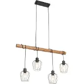 QAZQA Landelijke hanglamp zwart met hout 4-lichts - Stronk