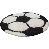 Muratap Fun voetbal kinderkamer rond vloerkleed hoogpolig wit- 120 cm rond