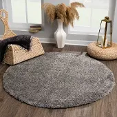 Muratap Porto rond soft fluffy vloerkleed hoogpolig effen donker 120 cm rond