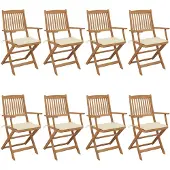 vidaXL Inklapbare stoelen 8 st met kussens massief acaciahout