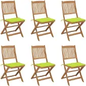 vidaXL Klapstoelen, 6 stuks, met kussens, gemaakt van massief acaciahout