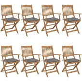 vidaXL Klapstoelen, 8 stuks, met kussens, gemaakt van massief acaciahout