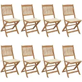 vidaXL Inklapbare stoelen 8 st met kussens massief acaciahout