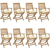 vidaXL Klapstoelen, 8 stuks, met kussens, gemaakt van massief acaciahout