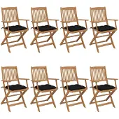 vidaXL Tuinstoelen 8 st inklapbaar met kussens massief acaciahout