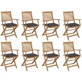vidaXL Tuinstoelen 8 st inklapbaar met kussens massief acaciahout