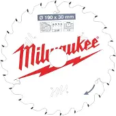 Milwaukee CIRKELZAAGBLAD HOUT 190 X 30 X 1,6 THIN KERF ATB 24T +15ø