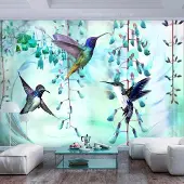 Artgeist Fotobehang – Behangpapier - Fotobehang - Flying Hummingbirds (Green) 400x280 -