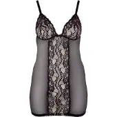 Cottelli Plus Size - transparant nachthemd met kant - zwart