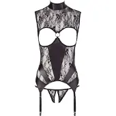 Abierta Fina - open set lingerie - kanten details - zwart - L