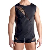 Svenjoyment Underwear - heren top met vetersluiting - zwart - L