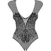 Obsessive B112 - open bodystocking met engelenvleugels - zwart