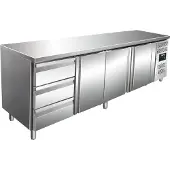 Saro Gekoelde RVS werkbank | 3 deuren | 3 laden | 223 x 70 x 89/95 cm (Lager dan 90 cm;90 tot 150 cm;)