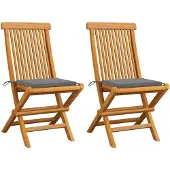 vidaXL Tuinstoelen 2 st met grijze kussens massief teakhout