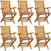 vidaXL Tuinstoelen 6 st met rood geruite kussens massief teakhout