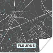 PosterMonkey Poster België – Fleurus – Stadskaart – Kaart – Blauw – Plattegrond - 50x50 cm