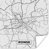PosterMonkey Poster Zwart Wit – België – Plattegrond – Stadskaart – Kaart – Ronse - 30x30 cm