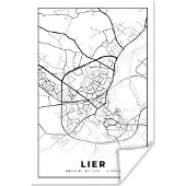 PosterMonkey Poster België – Lier – Stadskaart – Kaart – Zwart Wit – Plattegrond - 40x60 cm