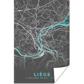 PosterMonkey Poster Kaart – Plattegrond – Stadskaart – Liège – België - Grijs - 20x30 cm