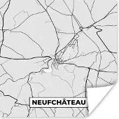 PosterMonkey Poster Stadskaart – Plattegrond – België – Zwart Wit – Neufchâteau – Kaart - 75x75 cm