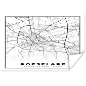 PosterMonkey Poster Zwart Wit – België – Plattegrond – Stadskaart – Kaart – Roeselare - 120x80 cm