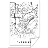 PosterMonkey Poster Zwart Wit – België – Plattegrond – Stadskaart – Kaart – Châtelet - 80x120 cm