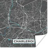 PosterMonkey Poster Stadskaart – Grijs - Kaart – Charleroi – België – Plattegrond - 50x50 cm