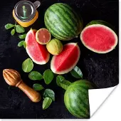 PosterMonkey Poster Watermeloen - Smoothie - Fruit - Citroenpers - 75x75 cm