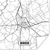 PosterMonkey Poster Zwart Wit – België – Plattegrond – Stadskaart – Kaart – Bree - 50x50 cm