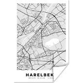 PosterMonkey Poster Plattegrond – Harelbeke – Zwart Wit – Stadskaart - Kaart - 40x60 cm