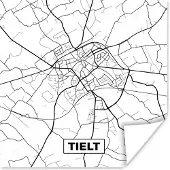PosterMonkey Poster Stadskaart – Plattegrond – België – Zwart Wit – Tielt – Kaart - 75x75 cm