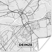 PosterMonkey Poster België – Deinze – Stadskaart – Kaart – Zwart Wit – Plattegrond - 30x30 cm