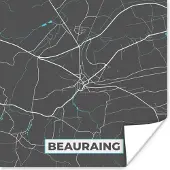 PosterMonkey Poster België – Beauraing – Stadskaart – Kaart – Blauw – Plattegrond - 30x30 cm