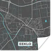 PosterMonkey Poster Stadskaart – Grijs - Kaart – Eeklo – België – Plattegrond - 75x75 cm