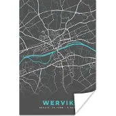 PosterMonkey Poster Kaart – Plattegrond – Stadskaart – Wervik – België - Grijs - 80x120 cm