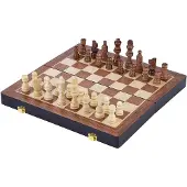 Engelhart Schaakspel Deluxe Inklapbaar – Houten Schaakset van Essenhout – Luxe Bruin Schaakbord 24.5 x 24.5 x 5,0 cm – Opklapbaar & Compact –
