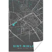 PosterMonkey Poster België – Sint Niklaas – Stadskaart – Kaart – Blauw – Plattegrond - 60x90 cm