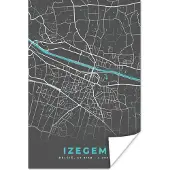 PosterMonkey Poster België – Izegem – Stadskaart – Kaart – Blauw – Plattegrond - 20x30 cm