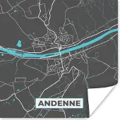 PosterMonkey Poster Kaart – Plattegrond – Stadskaart – Andenne – België - Grijs - 75x75 cm