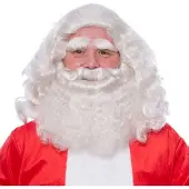 Witbaard Kerstman baardset kanekalon deluxe (rood en wit)