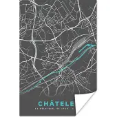 PosterMonkey Poster België – Châtelet – Stadskaart – Kaart – Blauw – Plattegrond - 20x30 cm