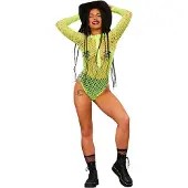 Smiffys Long Sleeve Zipped Bodystocking Volwassenen Vrouwen Geel Maat One size