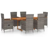 vidaXL 7-delige Tuinset poly rattan grijs